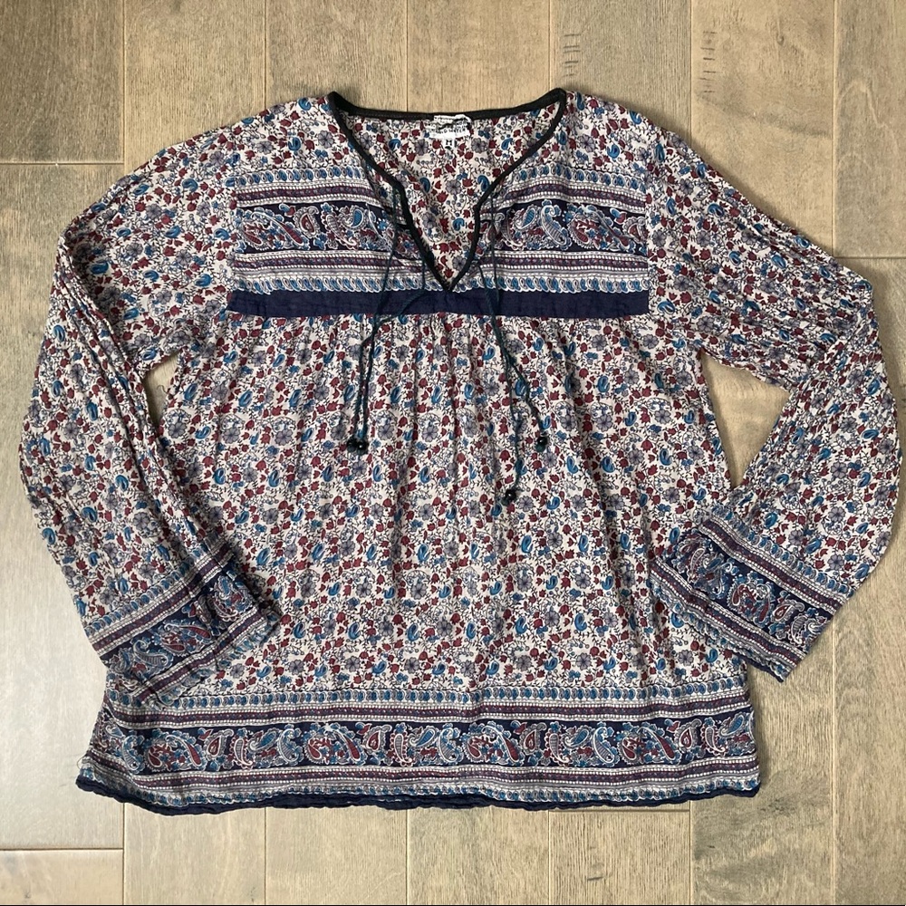 Vintage 70s Long Sleeve Flower Power Blouse